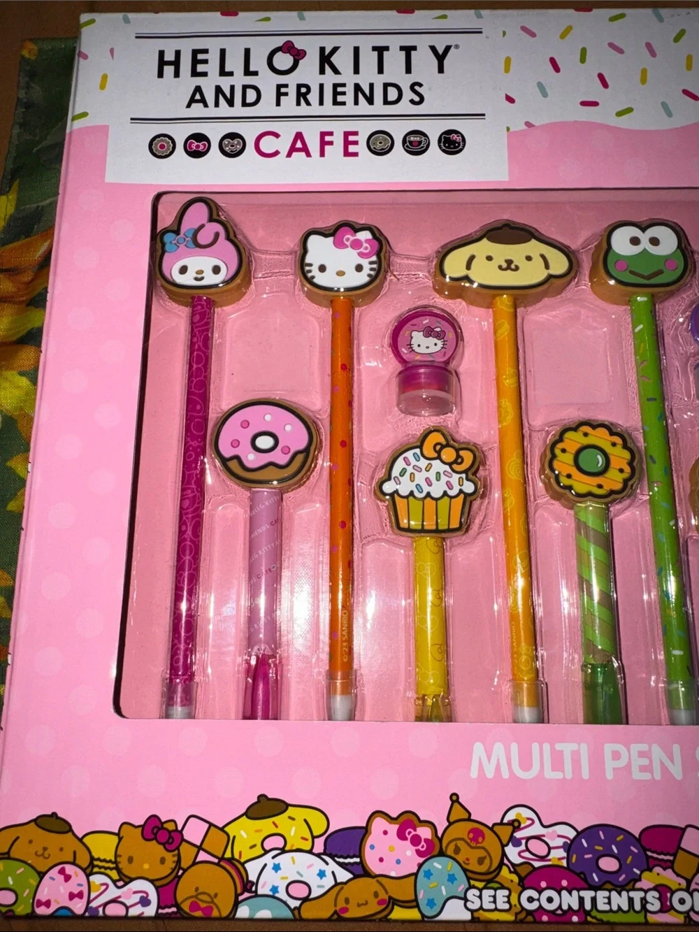 Hello Kitty & Friends Cafe Assorted Character Multi Pen Set Erasers Pen Toppers